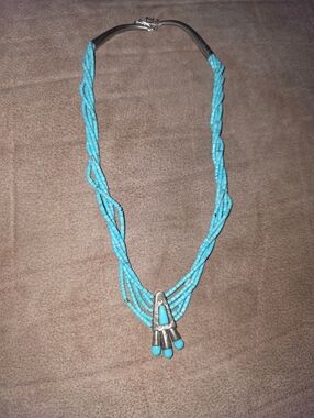 Christin Wolf Sterling 925. Turquoise Multi-Strand Beaded Necklace with Pendant.